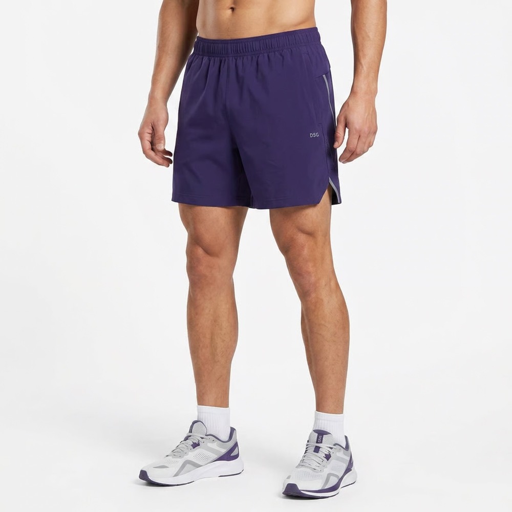 DSG Mens Purple Performance Running Shorts L Liner Reflective Training 5 Inseam